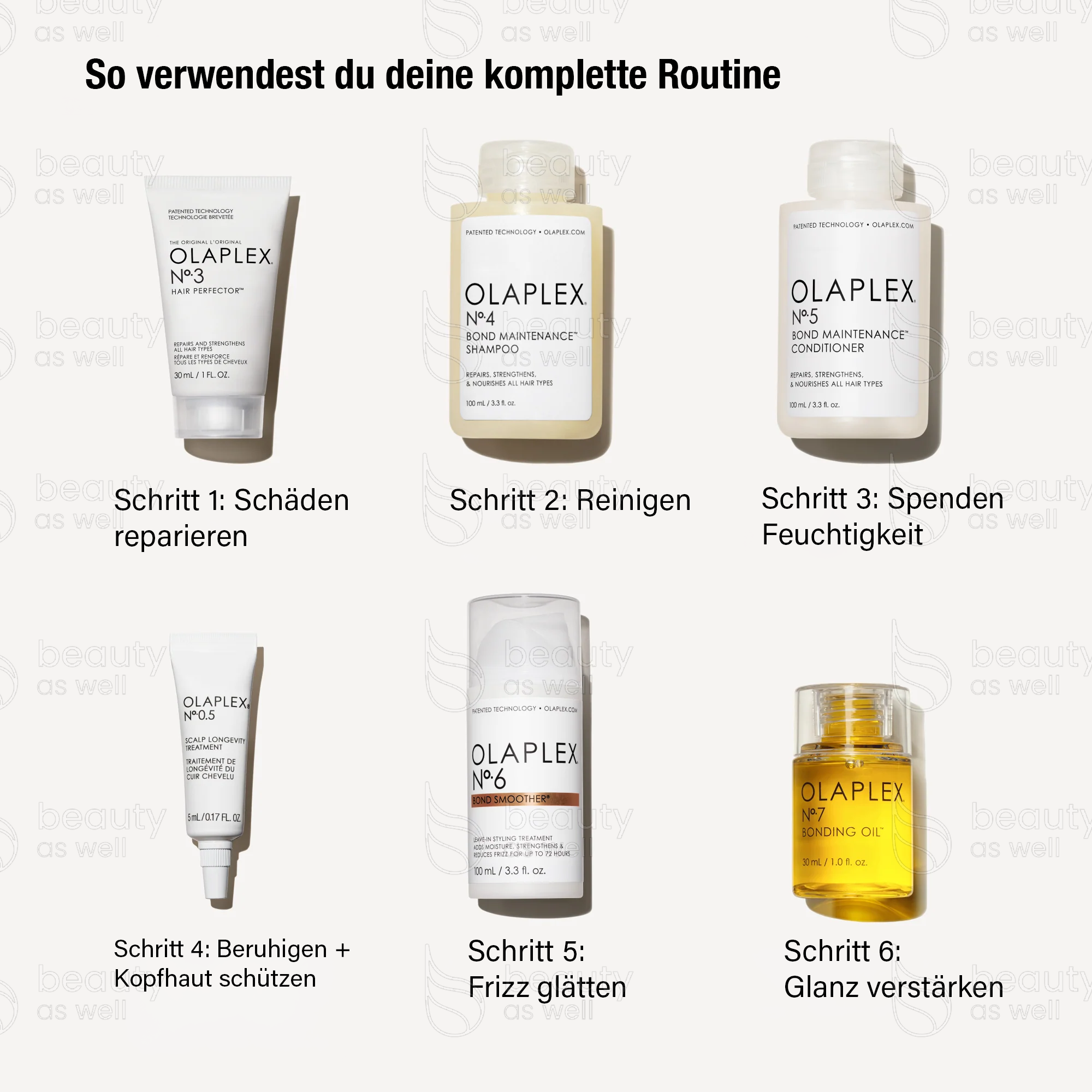 Komplette 6-Schritte-Routine Komplette 6-Schritte-Routine mit Nº.3, Nº.4, Nº.5, Kopfhautbehandlung, Nº.6, Nº.7